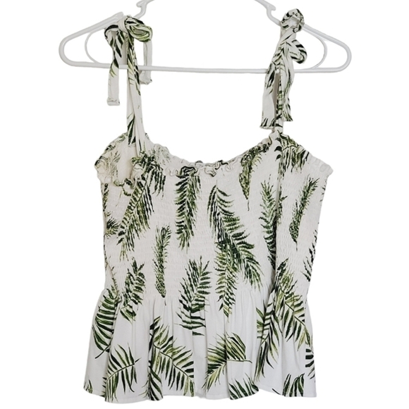 1257 * H&M Leaf Print Tank White Green Size XL - Picture 1 of 7
